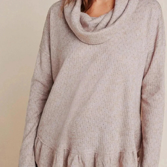 Anthropologie Maeve Addie Ruffled Hacci Pullover Sweater Brown Cream X-Small - Picture 3 of 8